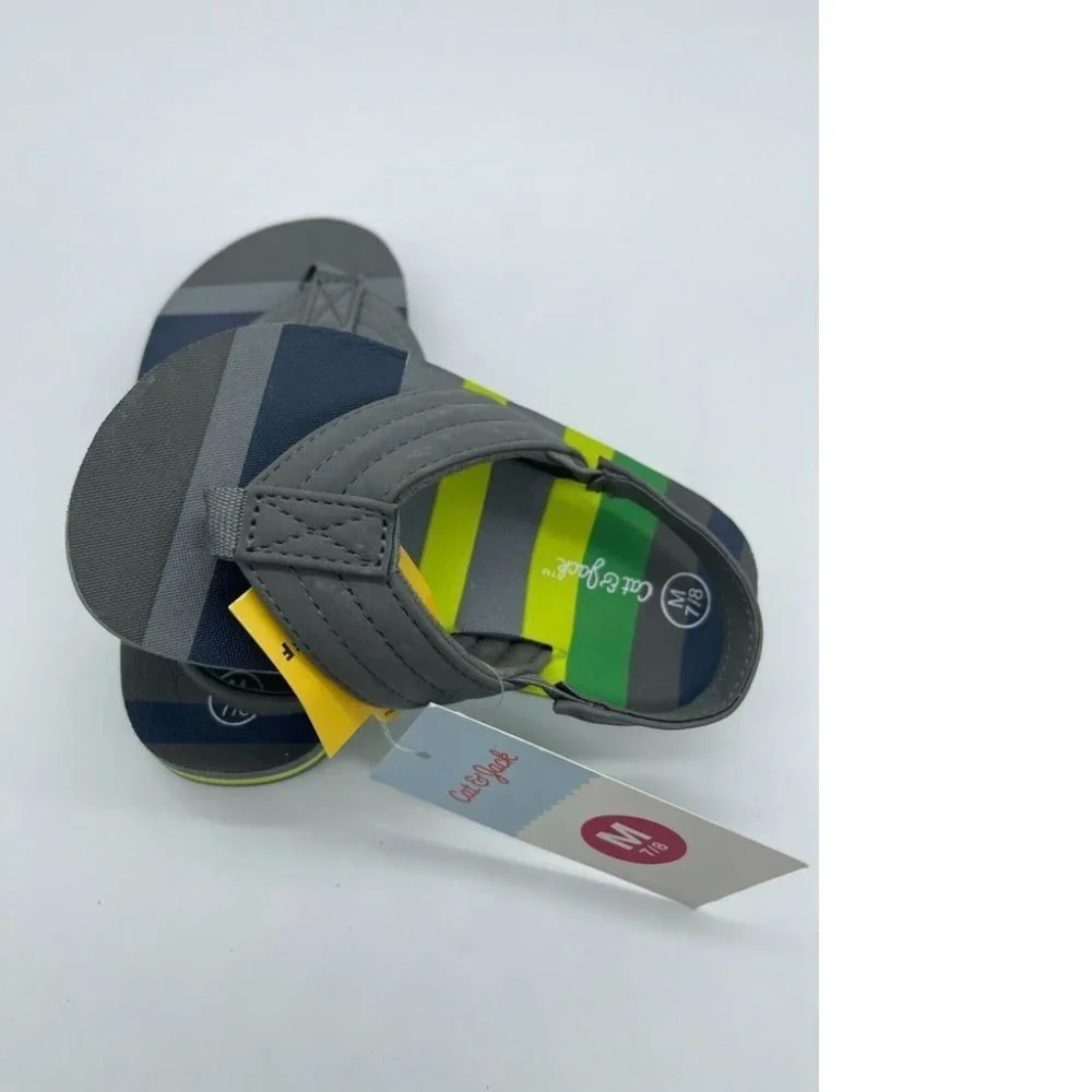 Cat & Jack Ash Flip Flop Sandals Green/Gray Stripe L 9-10 - Picture 6 of 8